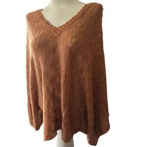 Kye Mi Women's V-Neck Brown Sweater Shrug Poncho Lightweight Rust Brown NWT